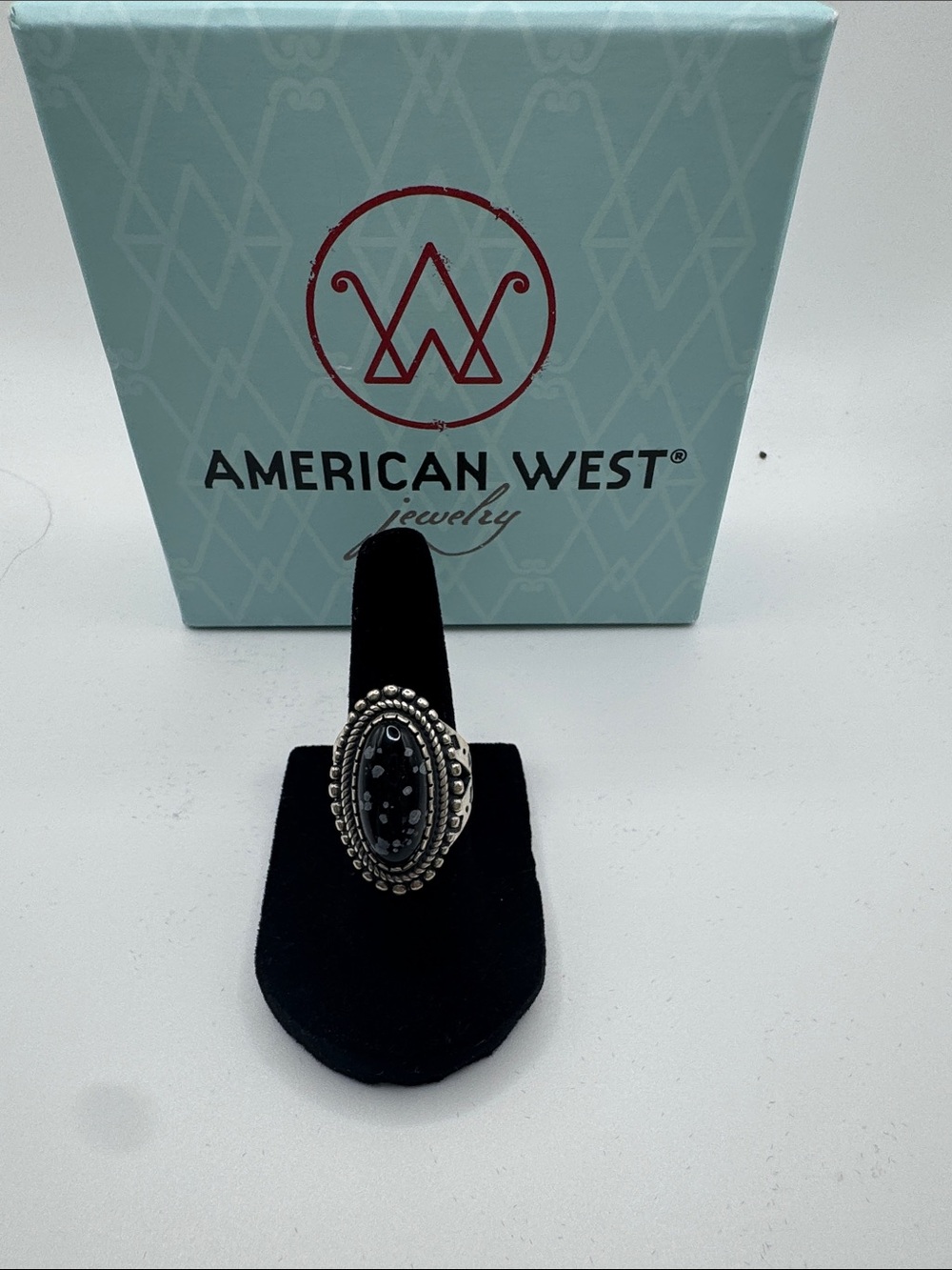 American West Black and Silver Oval Dot-Pattern Ring